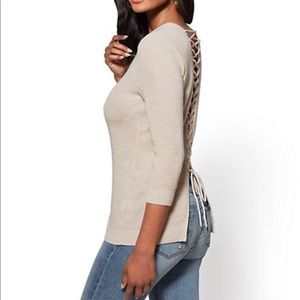 Lace Up Crew Neck Dressy Sweater